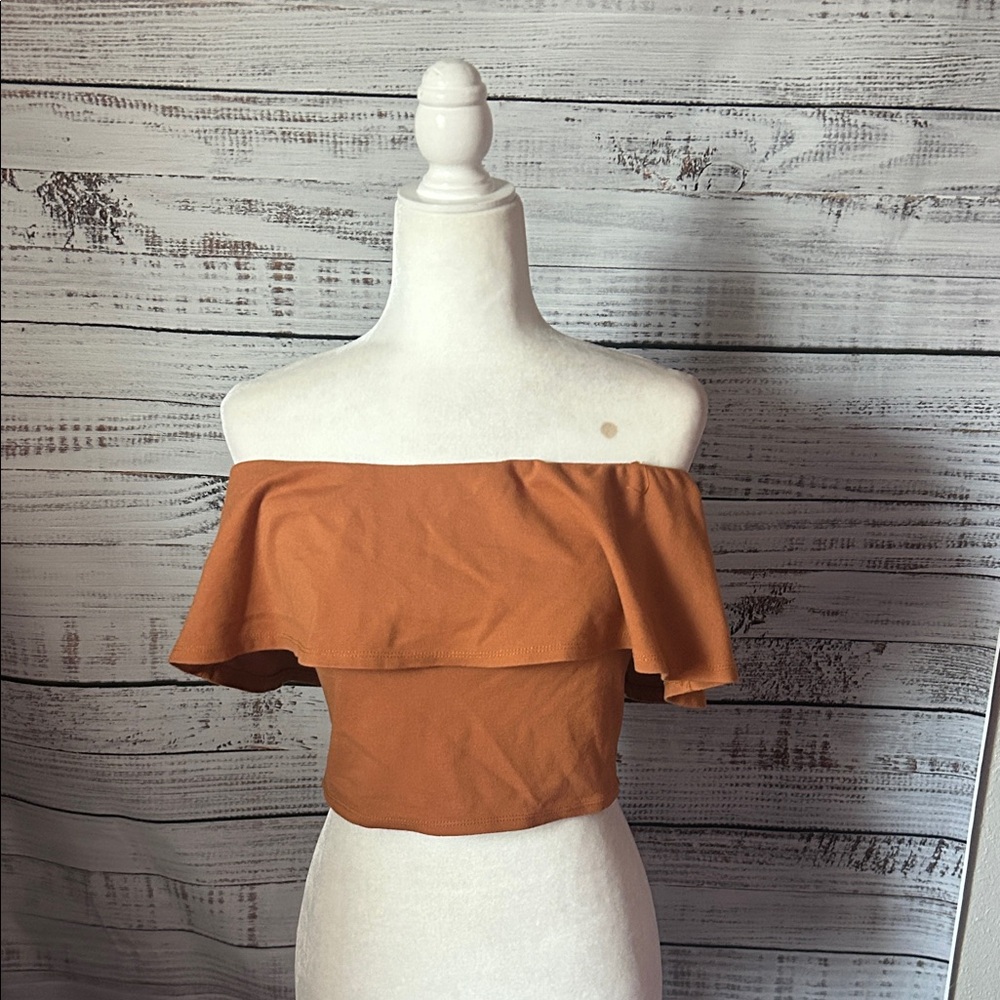 Charlotte Russe Off-Shoulder Brown Crop Top size medium